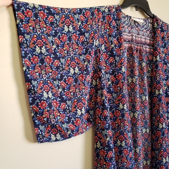 Band of Gypsies Floral Duster Boho Style Blue Red - Picture 3 of 7
